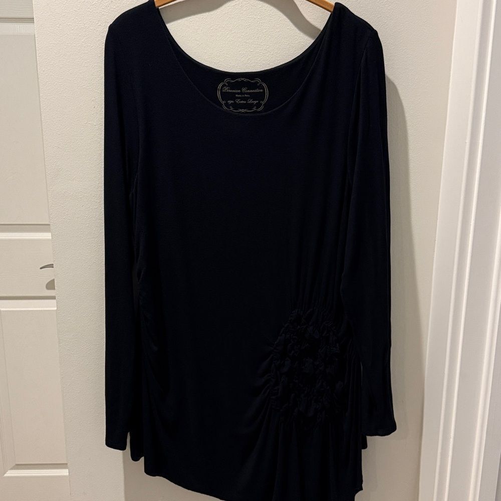 Peruvian Connection Black Asymmetrical Top with gathering size Extra Large